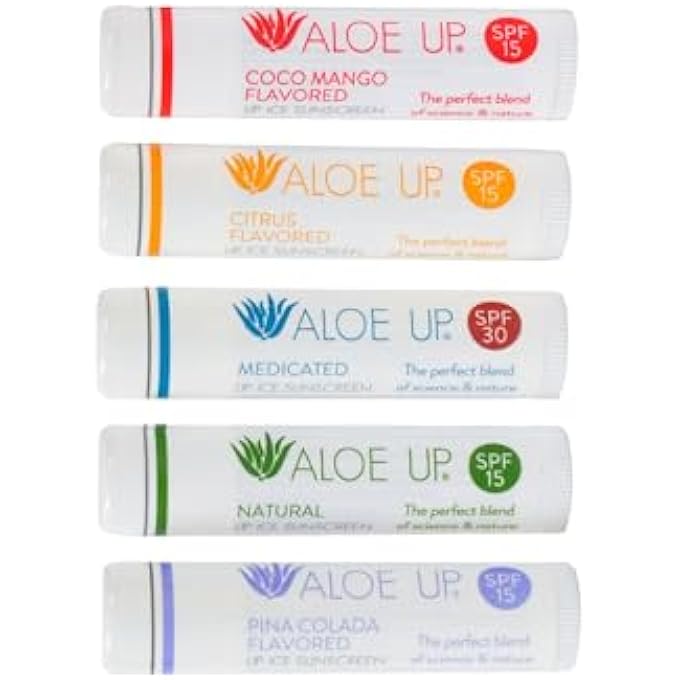 Aloe Up LIP ICE - LIP BALM 5-PACK - INCLUDES SPF 15 LIP BALMS AND AN SPF 30 MEDICATED LIP BALM - WITH NATURAL MOISTURIZING OILS AND HYDRATING ALOE VERA GEL - ALCOHOL-FREE - ASSORTED LIP CARE PACK - Image 1